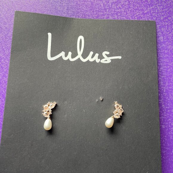 Bundle 3/$12. Lulus Faux Pearl and Gold Tone Earrings with Cubic Zirconia - Picture 1 of 4